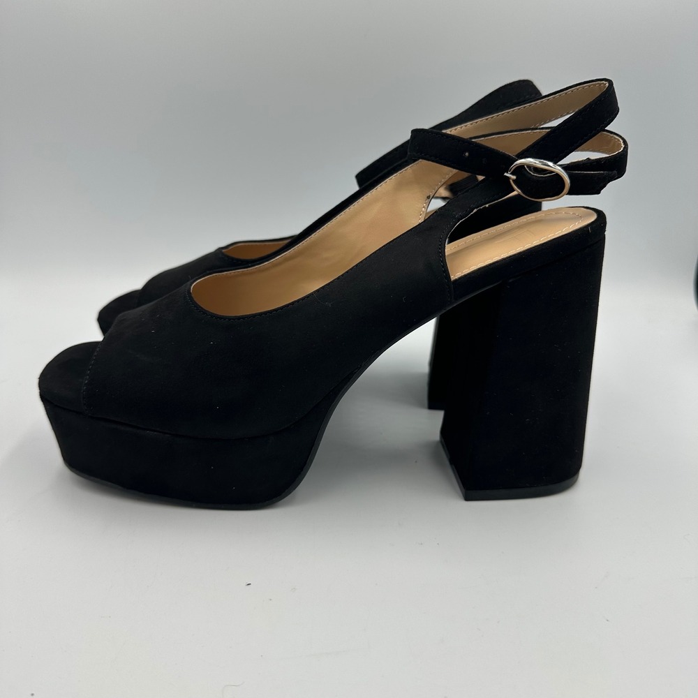 JustFab Hadley Black Platform Block Heeled Sandals Sz 8 NIB Bratz Style Peep Toe